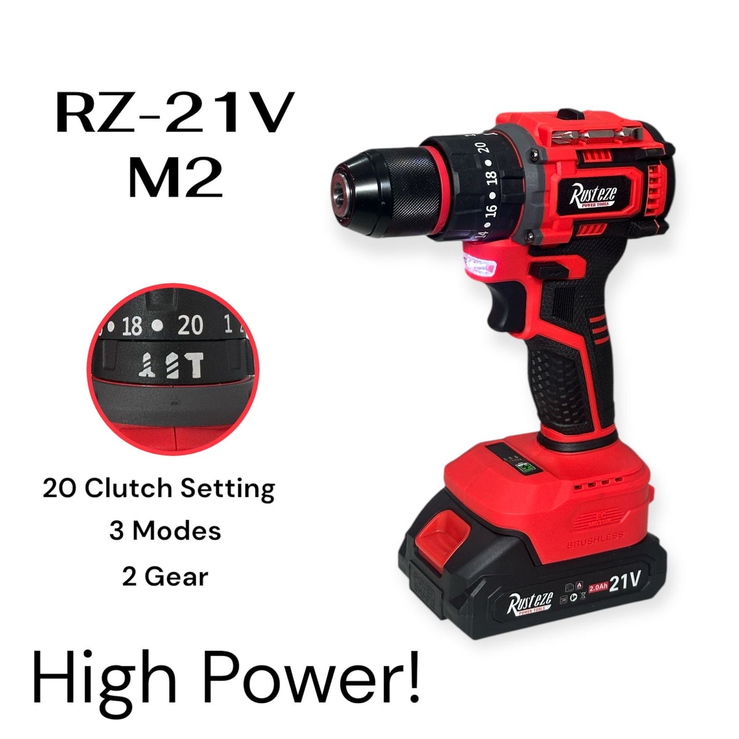 RZ-21V-M2 Cordless Impact Drill 60N.M, Brushless Motor